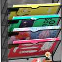 Hanging Wall File Organizer 6 Tier Wall Mounted Mail Paper Folder Holder Document Organization Stand, Vertical Desk Magazine Rack for Office Home Cubicle Countertop, Black