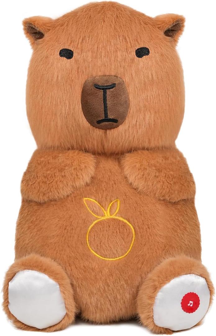 Breathing Stuffed Animal, Sleepy Capybara Plush for Kids Gift, Soothing Breathing Capybara Stuffed Animal with Realistic Breathing Motion and Lights Music (Yellow)