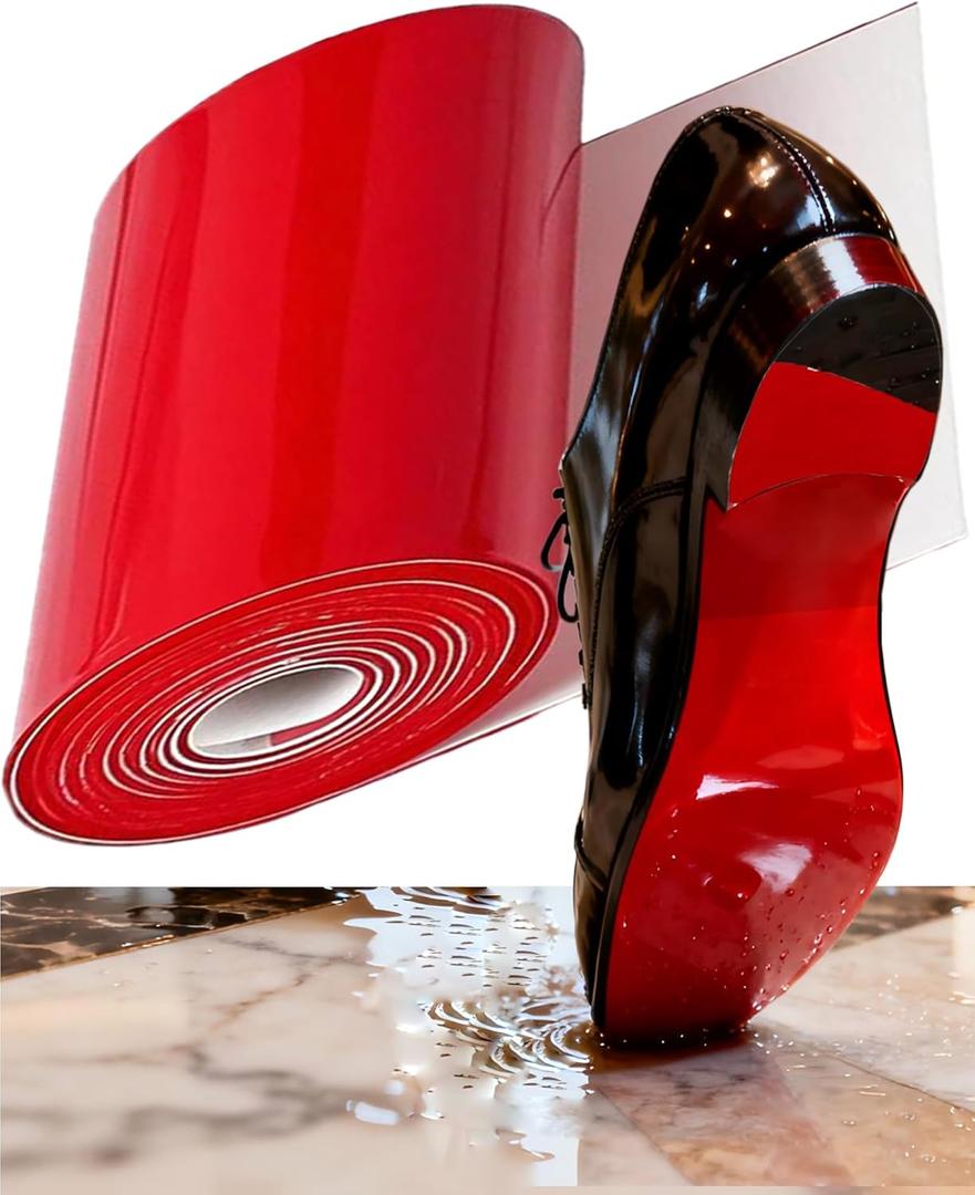 Red Bottom Shoe Protector Compatible with Christian Louboutin - Mirror Red Self-Adhesive Anti-Slip Pads | 40"x4.5" Sheet for Custom Fit | Repair Red Bottom Shoe Soles from Scratches