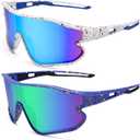 Kids Baseball Sunglasses - Youth Baseball Sunglasses for Boys Girls - Sports Softball Shades Age 6-14 (A2 White / Blue Mirror + Blue / Green Mirror)