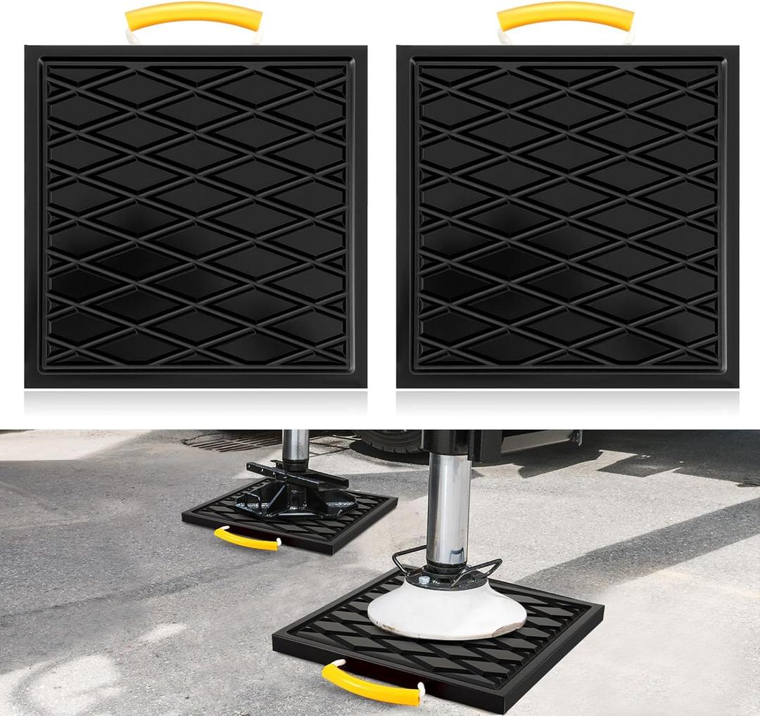 Rv Jack Blocks Pads Stabilizing Outrigger Pads Black Rv Leveling Stackable Waterproof Handle for Tow, Service Truck, Trailer, Crane, Wrecker Landing Gear(2 Pcs,12 x 12 x 1 Inches)