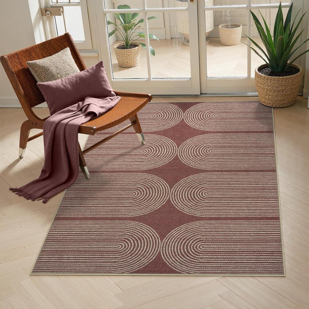 LIVEBOX Modern Rainbow Easy Jute Rug, 3x5 Outdoor Patio Rugs Washable Rugs for Entryway Farmhouse Classroom Office Rug, Non Slip Indoor Door Mat Porch Carpet for Guestroom Decor(3'x5', Brick Red)