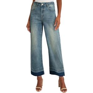 Astylish Women's High Waisted Wide Leg Jeans Trendy Straight Leg Jeans Zimbaplatinum Denim Pants (10, Cropped Ashleigh Blue)