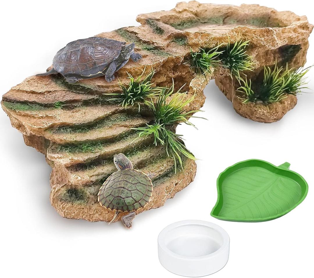 Hamiledyi Turtle Basking Platform Rock Reptile Resting Terrace Resin Bearded Dragons Climbing Ledge Tortoise Ramp Hideout for Tortoise Leopard Gecko Lizards Snake Chameleons