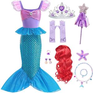 Little Girls Mermaid Costume Princess Dress Up Ariel Outfits with Accessories Wig Birthday Party Halloween Cosplay (5-6 Years, Blue)