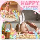 Sieral Easter Decorations Wooden Easter Decor for Table with LED Lights Lighted Bunny Sign Farmhouse Tabletop Decoration for The Home Living Room Party Holiday Decor