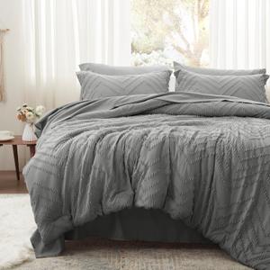 Anluoer Queen Comforter Set, Grey Tufted Bed in a Bag 7 Pieces with comforters and Sheets, All Season Bedding Sets 1 Comforter, 2 PillowShams, Pillowcases, Flat Sheet, Fitted Sheet (ANUS23CF04GR8888) (11 - Grey)