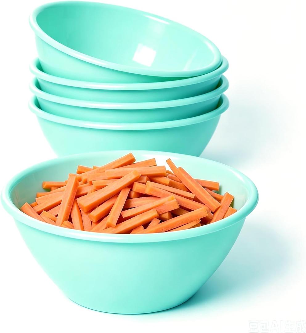 Youngever 5 Pack 32 oz Plastic Cereal Bowls, Reusable Soup Bowls, Fruit Bowls, Serving Bowls, Lightweight and Durable (Robin Blue)