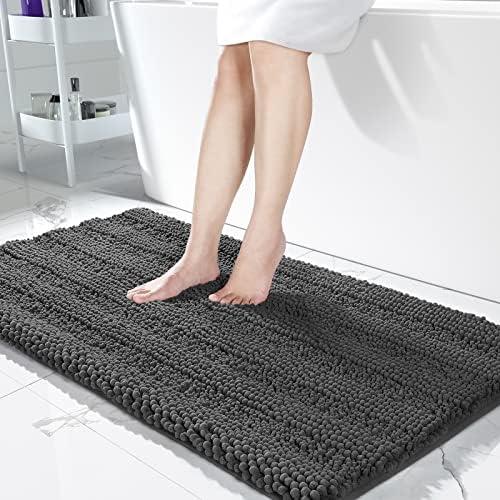 Yimobra Bathroom Rug Mat 44 x 24, Non Slip and Super Absorbent Bath Mat,Machine Washable Quick Dry,Ultra Plush Chenille Shower Rugs for Bathroom Floor Sink Tub and Shower Outside,Dark Grey