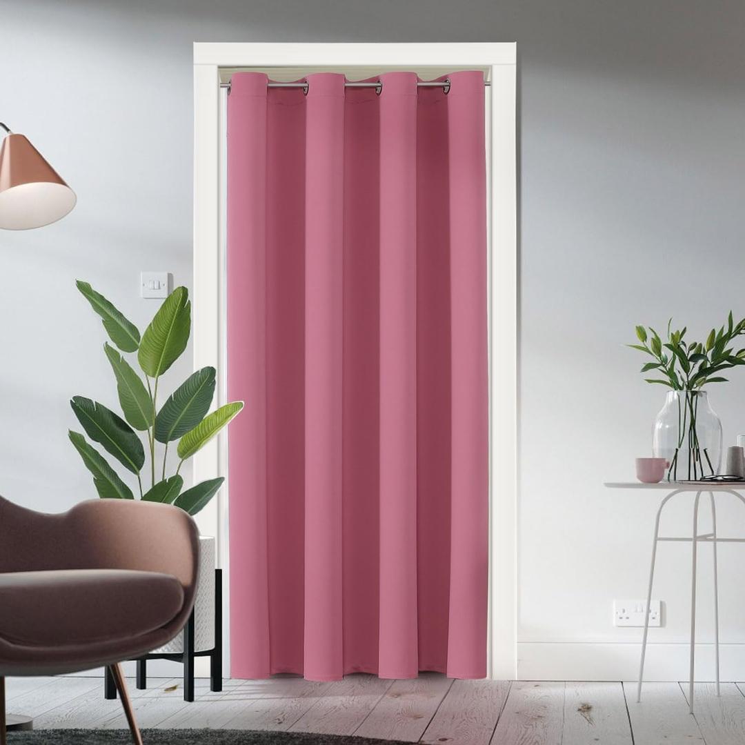 ChrisDowa Blackout Door Curtains for Doorway Privacy, Grommet Closet Curtains for Bedroom Closet Door, Thermal Insulated Temporary Doorway Cover Room Divider Drapes (1 Panel, Pink, 42 x 80 Inch)