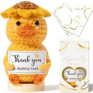 Thank You Gifts for Women Emotional Support Crochet Plush, Handmade Funny Duck Crochet w/ Card Employee Appreciation Gifts for Teacher, Valentines Day Birthday Gift for Women Coworker Nurse Boss Staff