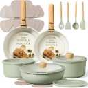 CAROTE Pots and Pans Set, Nonstick Cookware Set Detachable Handle, 19pcs Induction Kitchen Cookware Sets Non Stick with Removable Handle, RV Cookware Set, Oven Safe, Sage Green