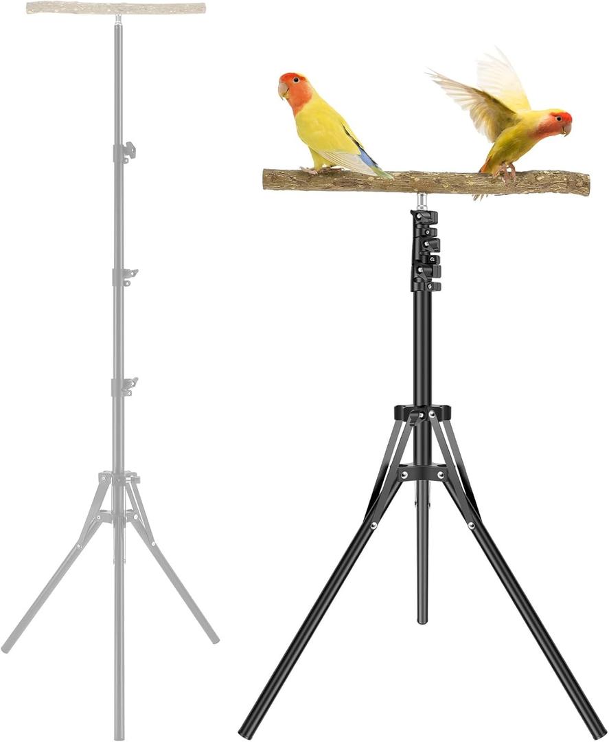 Wood Bird Training Perch Stand - 16-63 Inch Height Adjustable Bird Perch, Parakeet Perches Indoor and Outdoor Parrot Stands, Natural Pepper Wood Parrot Perches Toy