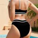 Women's High Waisted Bikini Sets Color Block Two Piece Swimsuit Scoop Neck Strap Crop Top Cheeky Bathing Suits (Purple, S)