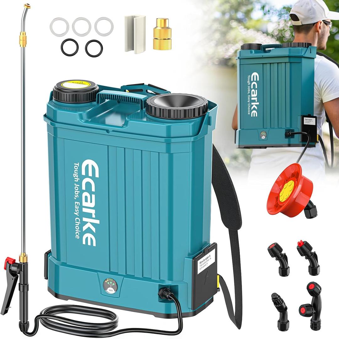 Battery Backpack Sprayer Compatible with Makita 18V Battery (Tool Only) 4.2 Gallon with Auto Mixer, 0100PSI Adj, Leak-Proof Metal Telescopic Wand 42", 6 Nozzles, Ergonomic Strap Ecarke Garden Sprayer