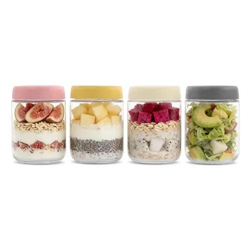 16oz 4Pack Glass Overnight Oats Jars Containers with Airtight Leakproof Lids, Reusable Mason Jars for Meal Prep, Yogurt Parfaits, Smoothies, Salads & Healthy Breakfasts (16 OZ-4-2)