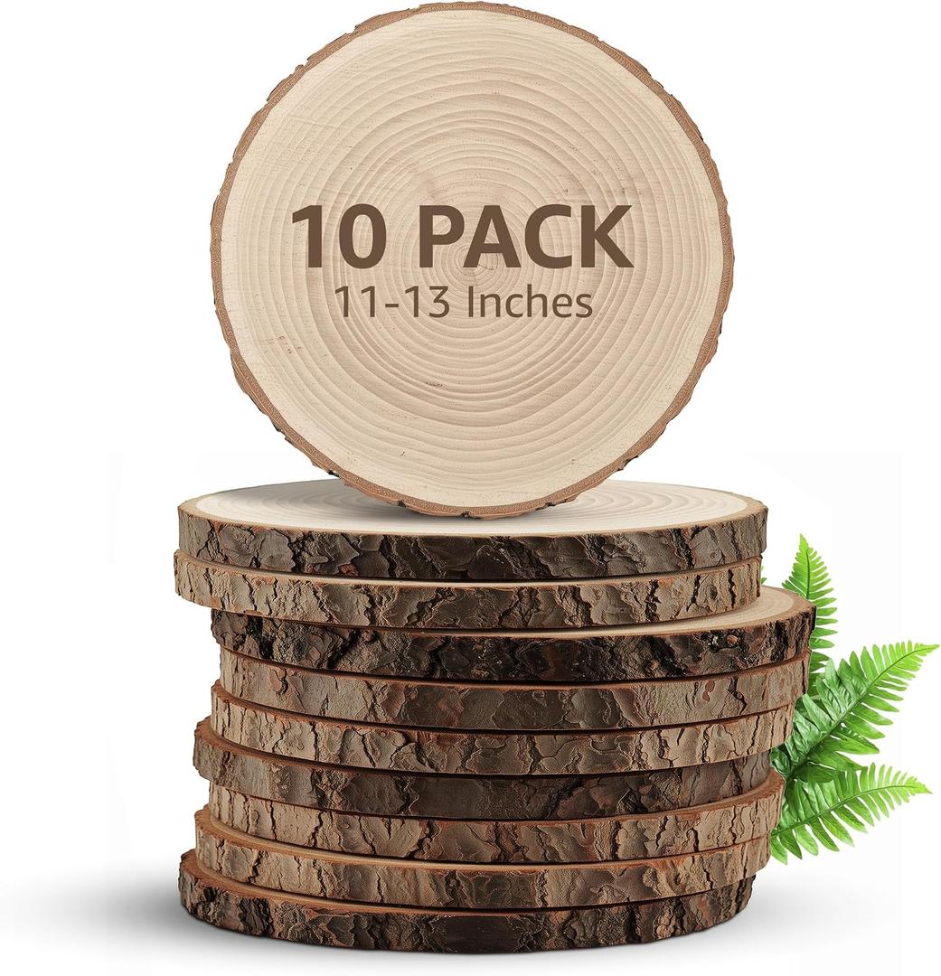 KARAVELLA Large Wood Slices for Centerpieces Wood Centerpieces for Tables, Rustic Wedding Centerpiece, Natural Wood Slabs, Thin Slices, 11-13 inches (10 Pack)
