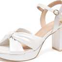 Women's Chunky Platform Heels with Adjustable Ankle Strap - Open Toe Bowknot Block Heel Strappy Sandals, Wedding Party Dressy Shoes Summer Sandals