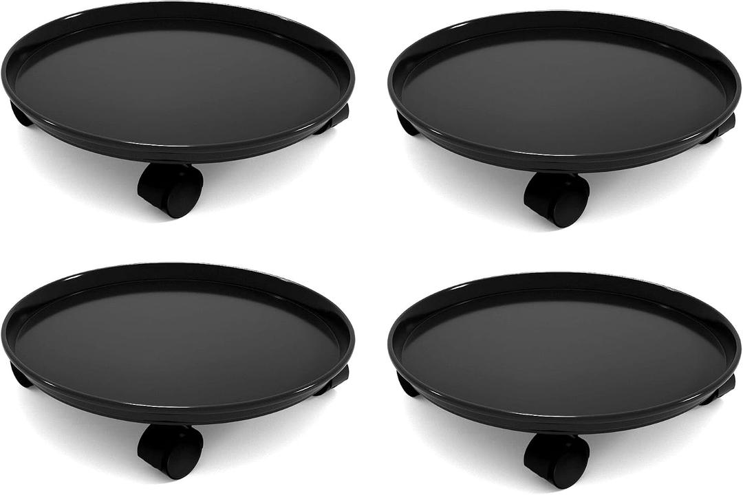Plant Caddy with Wheels Heavy Duty,4 Pack of Plant Pallet Caddy,Round Potted Plant Stand Mover,Rollers Dolly Trolley Tray with Wheels (15.5" 4pcs Black)