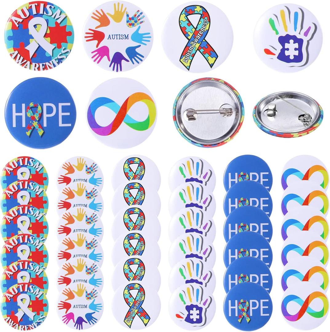 100 Pieces Autism Pin Button Badge Autism Awareness Mini Buttons 1.25 Inch 32 mm Mental Autism Awareness Lapel Pin Multicolor Autism Awareness Decorations Autistic Brooches Pins for Clothing, 6 Styles