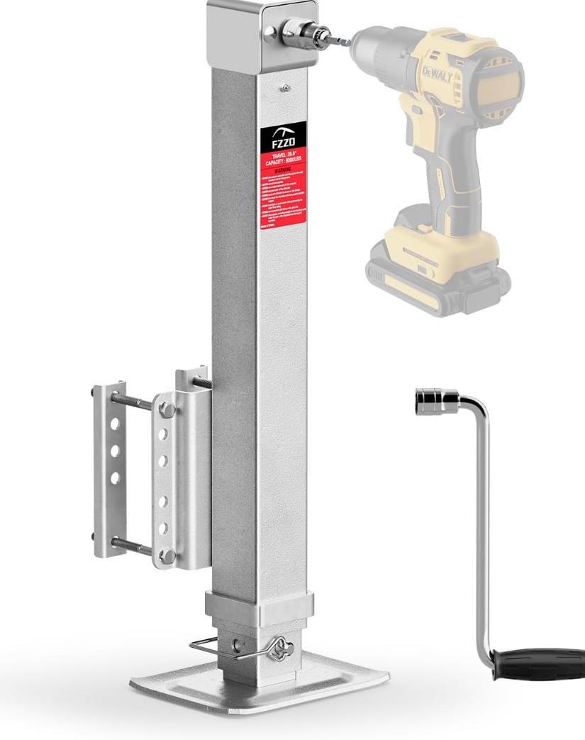 FZZD 8000 lbs Heavy Duty Trailer Jack, 20-24V Cordless Drill Compatible，28.6" Lift, for Utility, Yacht, Boat Trailer Jack, Silver