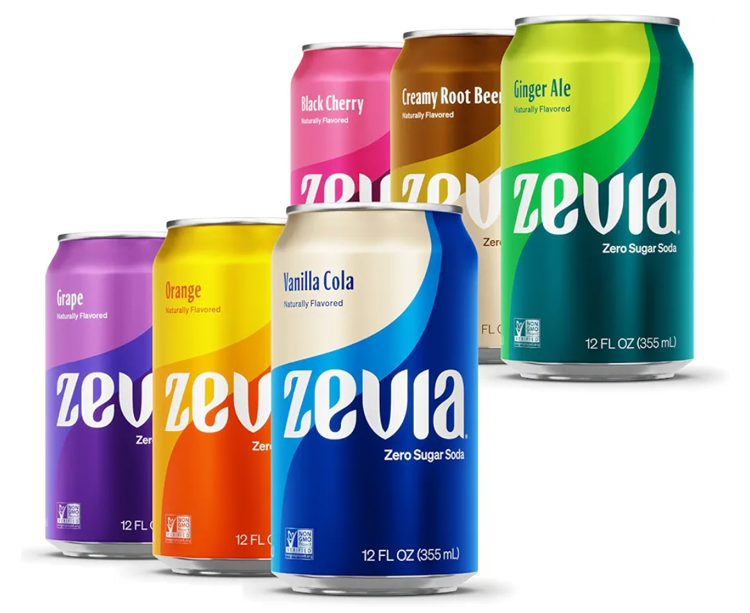 Zevia Zero Sugar Soda, Rainbow Variety Pack, 12 oz Cans (24-Pack) – Naturally Sweetened, Non-GMO Project Verified, Gluten-Free, Vegan BBD  01/08/2027