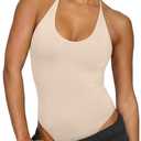 REORIA Bodysuits for Women Sexy Halter Tie Back Deep U Neck Bodysuit Backless Cami Tank Top, Size: Medium