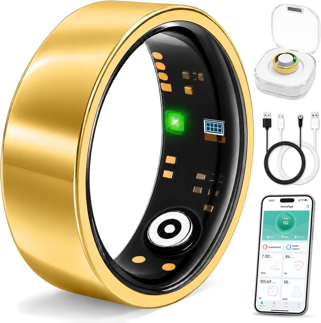 Smart Ring for Women & Men, Sleep and Stress Fitness Tracker (Gold 7)