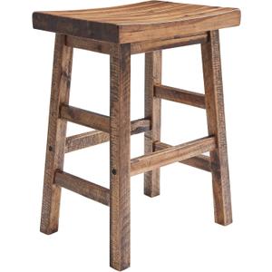 Alaterre Furniture Durango Solid Wood Rustic Single Bar Stool, Natural, 26” | Backless Bar Stools with Saddle Seats, Counter Height Barstool for Kitchen Island, Dining Room Seating, and Home Bar