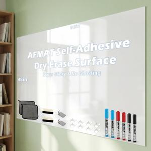 AFMAT Whiteboard for Wall, 8 x 4 ft White Board Sticker, 96 x 48 inches Dry Erase Wallpaper, Peel and Stick Whiteboard Contact Paper Roll for Wall/Table/Doors/Glass/Fridge, 6 Dry Erase Markers