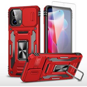 Asuwish Phone Case for Motorola Moto G04/G04s/G24/E14 4G with Tempered Glass Screen Protector and Slide Camera Cover Magnetic Ring Holder Kickstand Accessories GO4 G 04 04s 24 E 14 Women Men Red