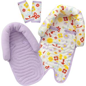GoldBug Deluxe Duo Car Seat Head Support + Matching Strap Covers for Baby and Infant - Backyard Bugs