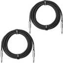 Guitar Cable 15ft 2-Pack, Tweed Cloth Braided Instrument Cable, 1/4 Inch Straight TS to Straight, for Electric Guitar/Bass/Amp, Black