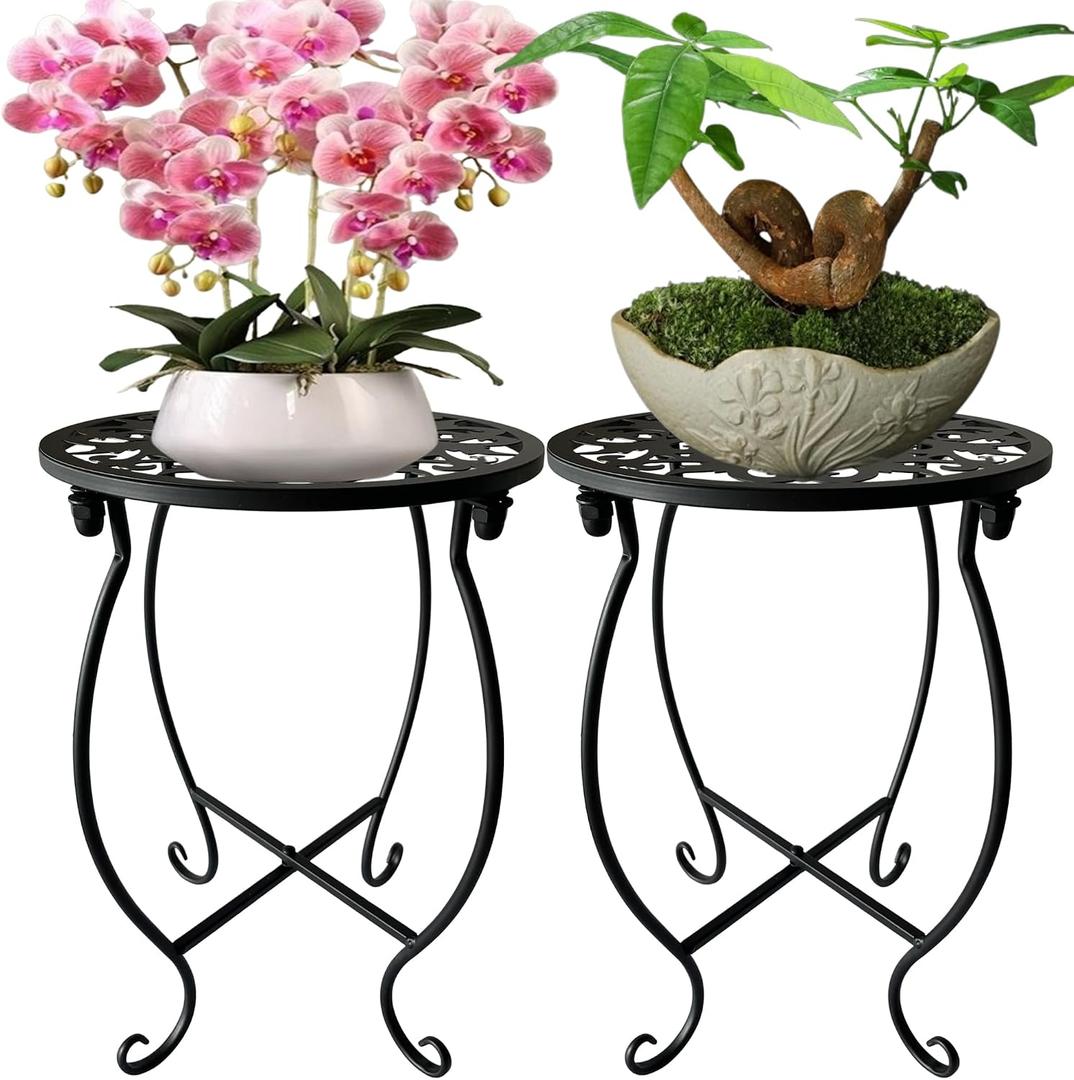 Plant Stand Indoor Outdoor, Metal Plant Stand for Indoor Plants Iron Art Flower Pot Holder Stand Decoration Shelf Racks for Single Planter Use in Garden Patio Corner 2 Pack