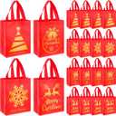 Wesnoy 24 Pcs Christmas Gift Bags Bulk 10 x 8 x 4 Inch Christmas Red Gold Non Woven Party Favors Goodies Candy Bags with Handles for Holiday Gift Birthday Party Supplies