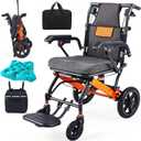 Super Lightweight Portable Transit Travel Wheelchair, Upgraded Folding Transport Wheelchairs (Weight 24lbs) for Adults and Seniors, Come with Telescopic Handle and Travel Bag