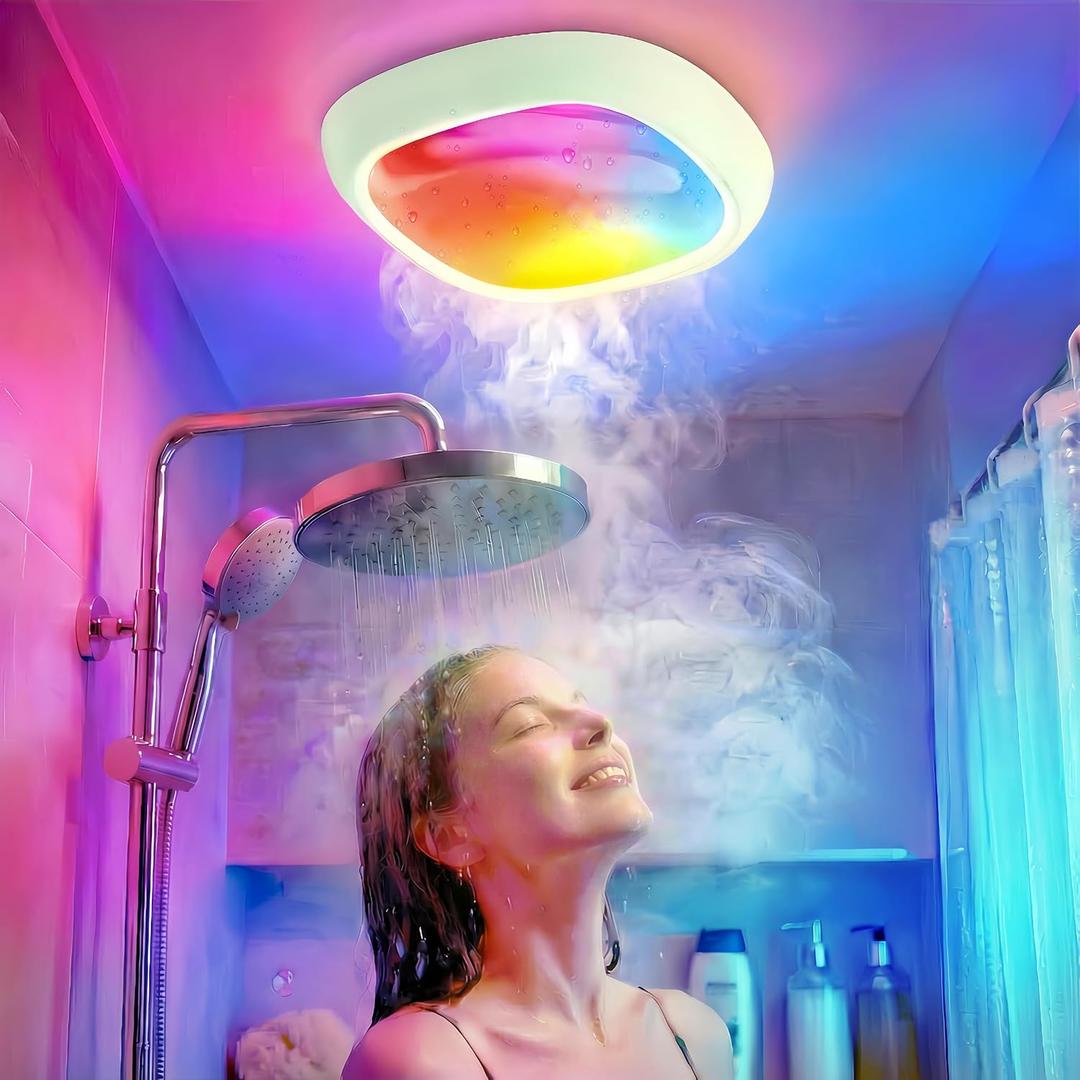 Rechargeable Shower Lights for Inside Shower, 12000mAh Motion Sensor Wireless RGB Ceiling Light with Remote No Wiring, Battery Operated Closet Lights Cordless LED Overhead Lighting for Bathroom