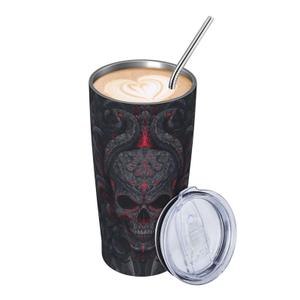 Worltoldb Camo 20oz Insulated Stainless Steel Tumbler With Lids And Straws Stainless Steel Double Wall Vacuum Insulated Travel Coffee Mug Leak-Proof Lid For Hot And Cold Drinks (Skull Fire) (EXP 09/30/26)