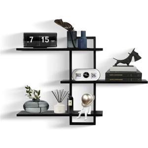 PHOENANCEE 3 Tier Wall Shelves,Decorative Floating Shelf for Wall,Plants Photo Shelf Storage Display Shelving Wood for Living Room Bedroom Kitchen Home Office Decor,Modern,Large,22 Inch(Black)