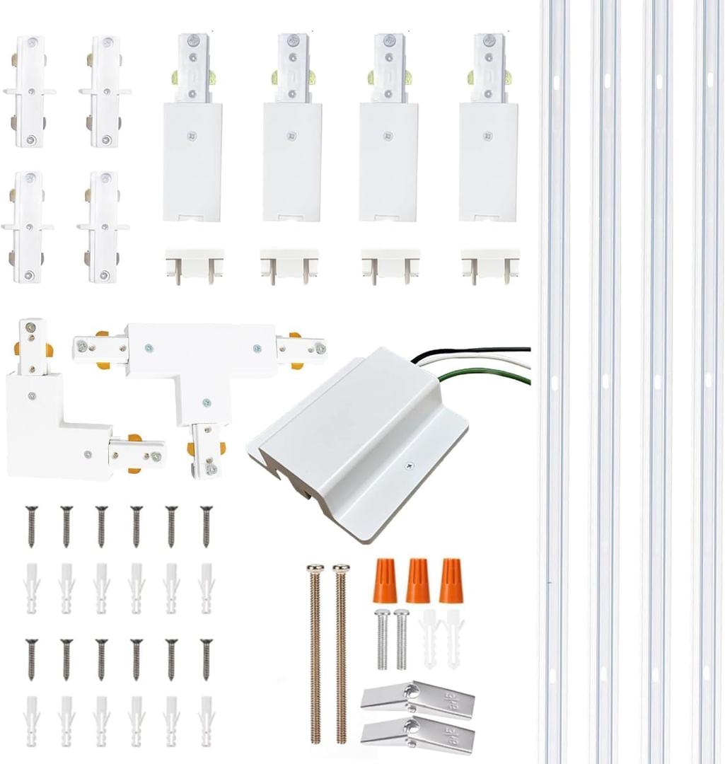 White Full Accessories and Rails Kit for H Type Track Lighting Systems, 4-Pack & 13FT