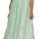 MEROKEETY Women's V Neck Short Sleeve Floral Lace Wedding Dress Bridesmaid Cocktail Party Maxi Dress (Mint)