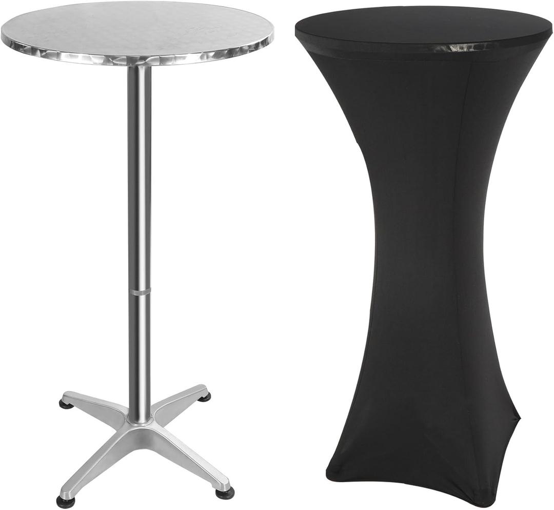 REDCAMP 24" Cocktail Table with Black Cover, Folding Round Bar Table Pub Table with Flip-Up Top for Parties Restaurant, 30" /45" Two Heights Adjustable
