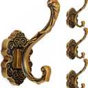 Zonon 4 Pcs Antique Gold Vintage Coat Hooks Decorative Towel Hooks for Bathrooms Antique Wall Hook for Hanging Purse Hat Keys Clothes Heavy Duty Unique French Country Curtain Holder for Wall