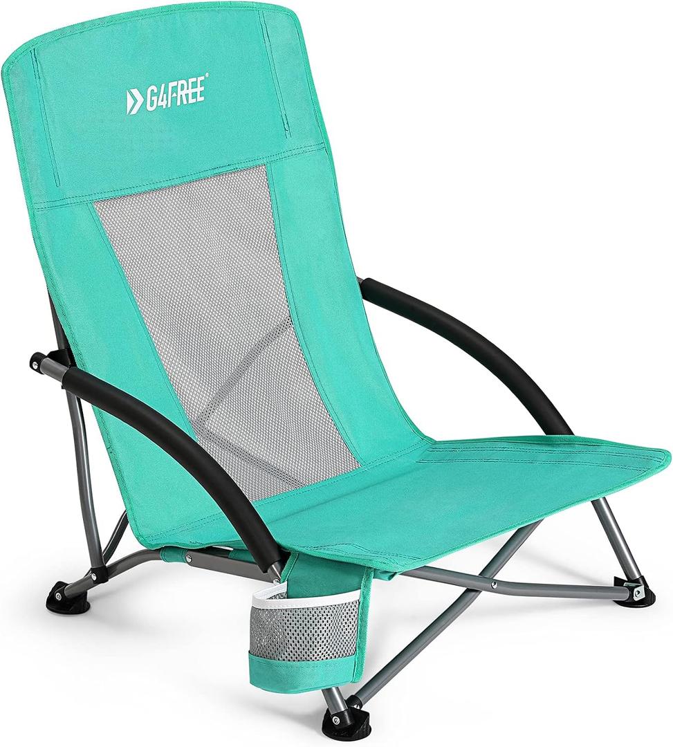 G4Free Beach Chair Folding Portable Beach Backpack Camping Chair for Adults with Mesh Back (Lowback-lake Blue)