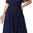 SCOMCHIC Womens Plus Size Wedding Guest Dress Formal Lace Wrap V Neck High Low Short Sleeve Cocktail Maxi Dresses (3X-Large Plus)