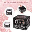 3 x Money Gift Box, 17th Birthday Decorations For Girls, Birthday Gifts For 17 Year Old Girl With 100Pcs Transparent Bags - Black & Rose Gold