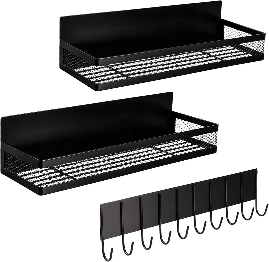 Stbhgfrxr magnetic spice rack for refrigerator, 3-pack magnetic shelf, mobile 10-hook kitchen organizer, magnetic shelves and magnetic shelf for fridge