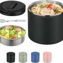 Soup Thermo for Hot Food Adults 40oz Lunch Containers Wide, Thermo Insulated Containers Leak Proof Vacuum Stainless Steel With Carry Handle and Spoon BPA Free (black)