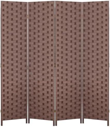 PayLessHere Room Divider 6FT Wood Mesh Hand-Woven Room Divider, 4-Panel Indoor Folding Portable Partition Screen,Brown