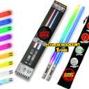 LIGHTSABER CHOPSTICKS LIGHT UP STAR WARS LED Glowing Light Saber Chop Sticks REUSABLE Sushi Lightup Sabers Removable Handle Dishwasher Safe 8 Color Modes 1 Pair